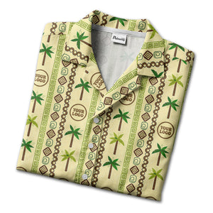 palm tree & monogram logo repeat vintage beige hawaiian shirt