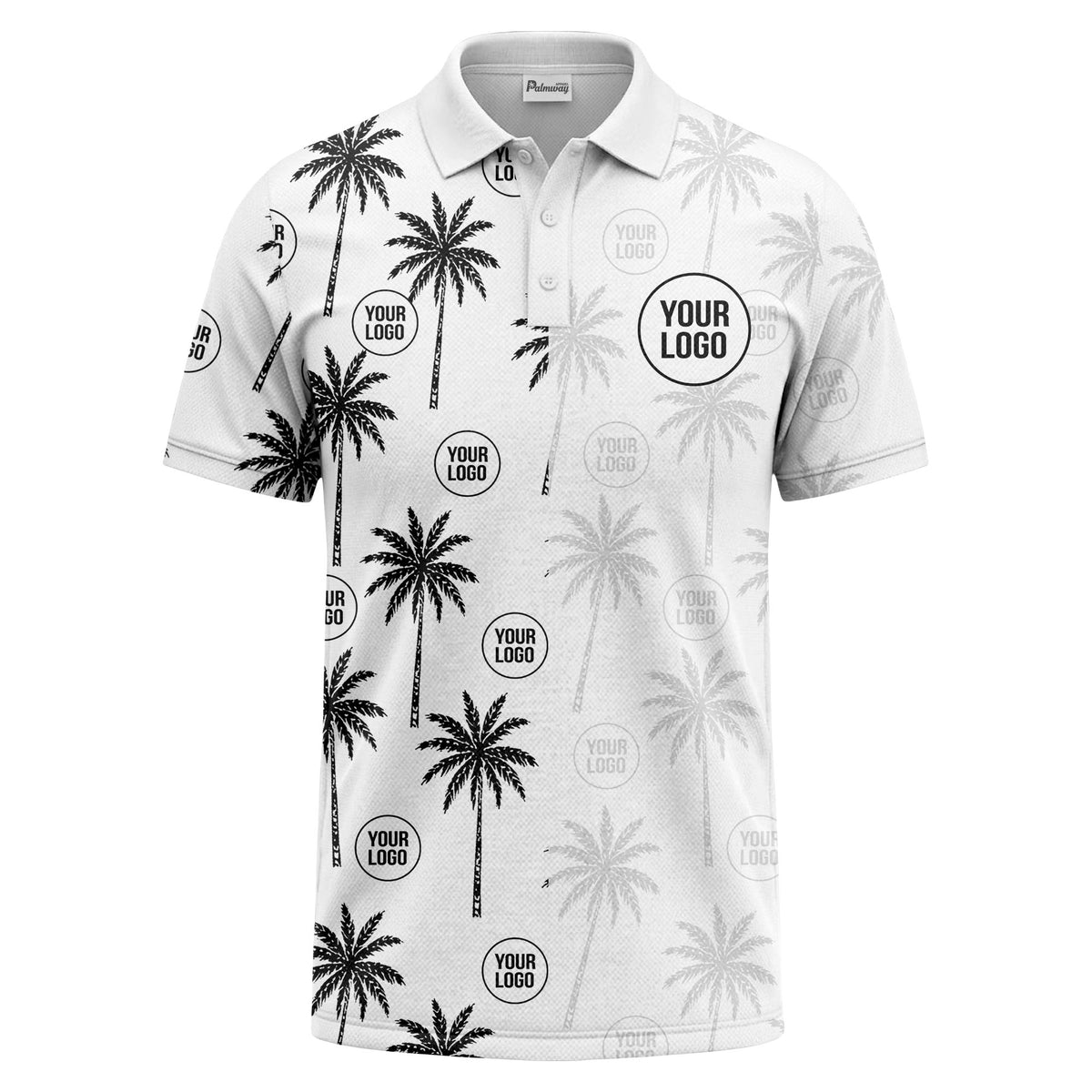 palm trees & custom logo circle repeat graphic polo shirt