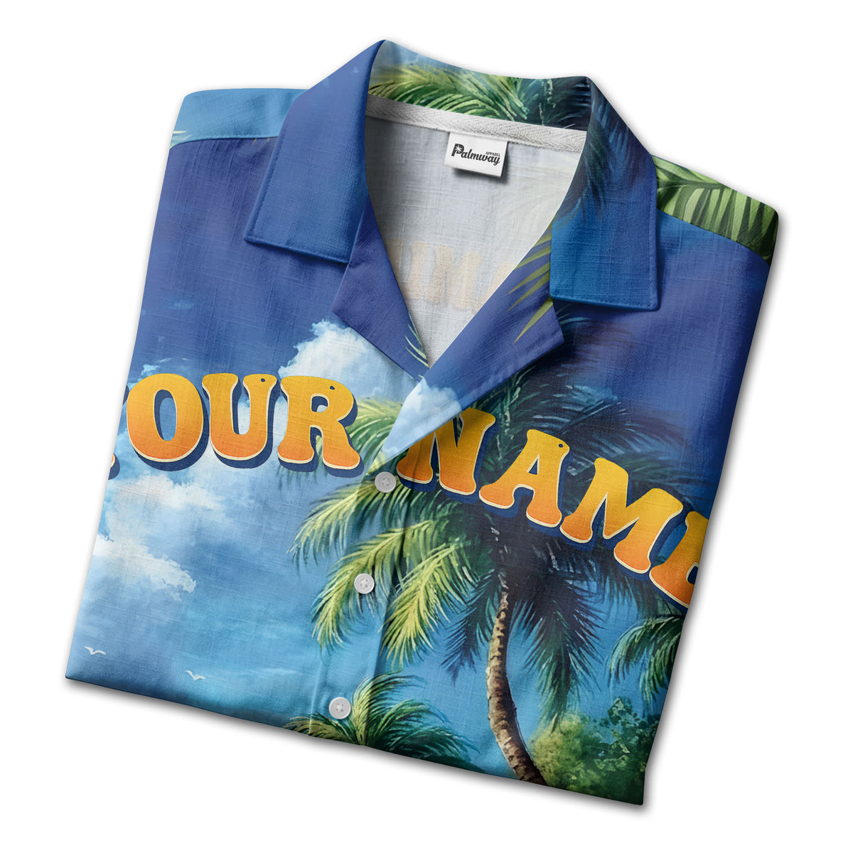 palm trees over ocean waves photorealistic hawaiian shirt
