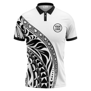 polynesian tribal tattoo geometric triangles black white polo shirt for men