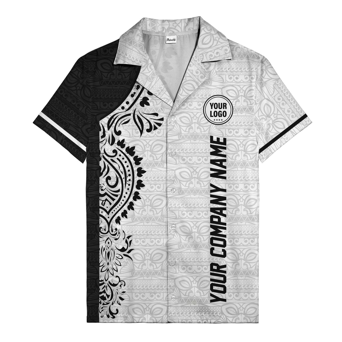 polynesian tribal tattoo motifs black white custom logo hawaiian shirt