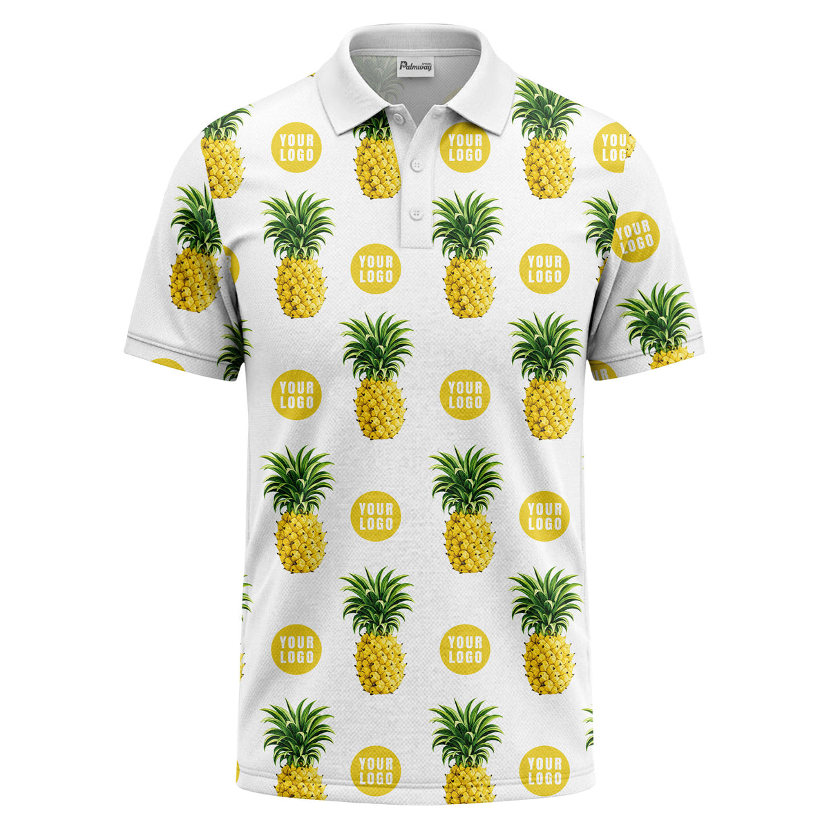 realistic pineapple repeat & custom logo black polo shirt