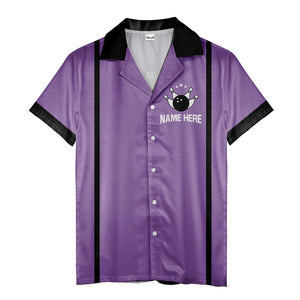retro bowling team hawaiian shirt with stars, custom multi color aloha button down shirt