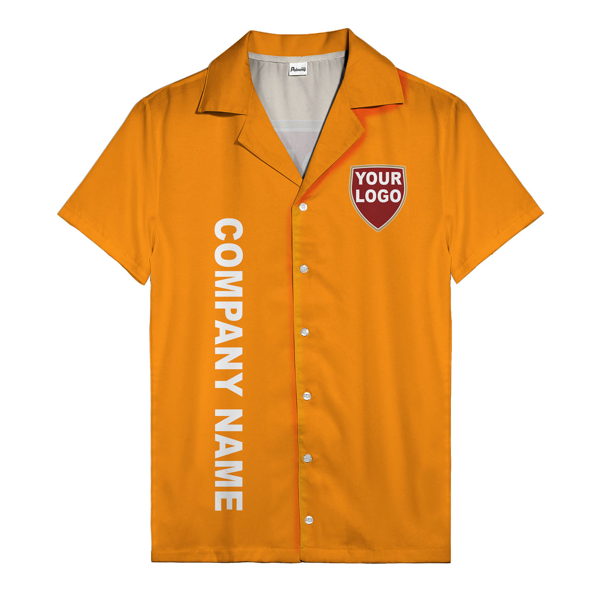 shield logo & vertical text customizable corporate hawaiian shirt