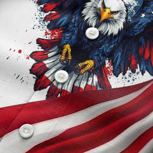 Soaring Bald Eagle American Flag Stars & Stripes Splatter Patriotic 4Th Of July Aloha Button Down Sh