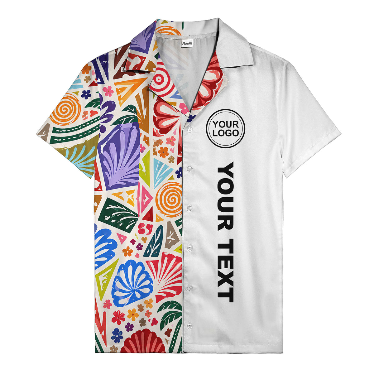 spiral motifs palm leaves hibiscus geometric hawaiian shirt for men