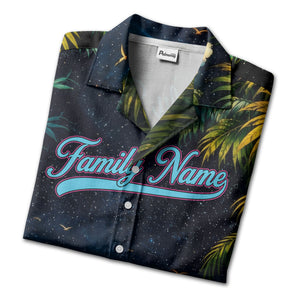 starry night sunset palm trees & hibiscus hawaiian shirt