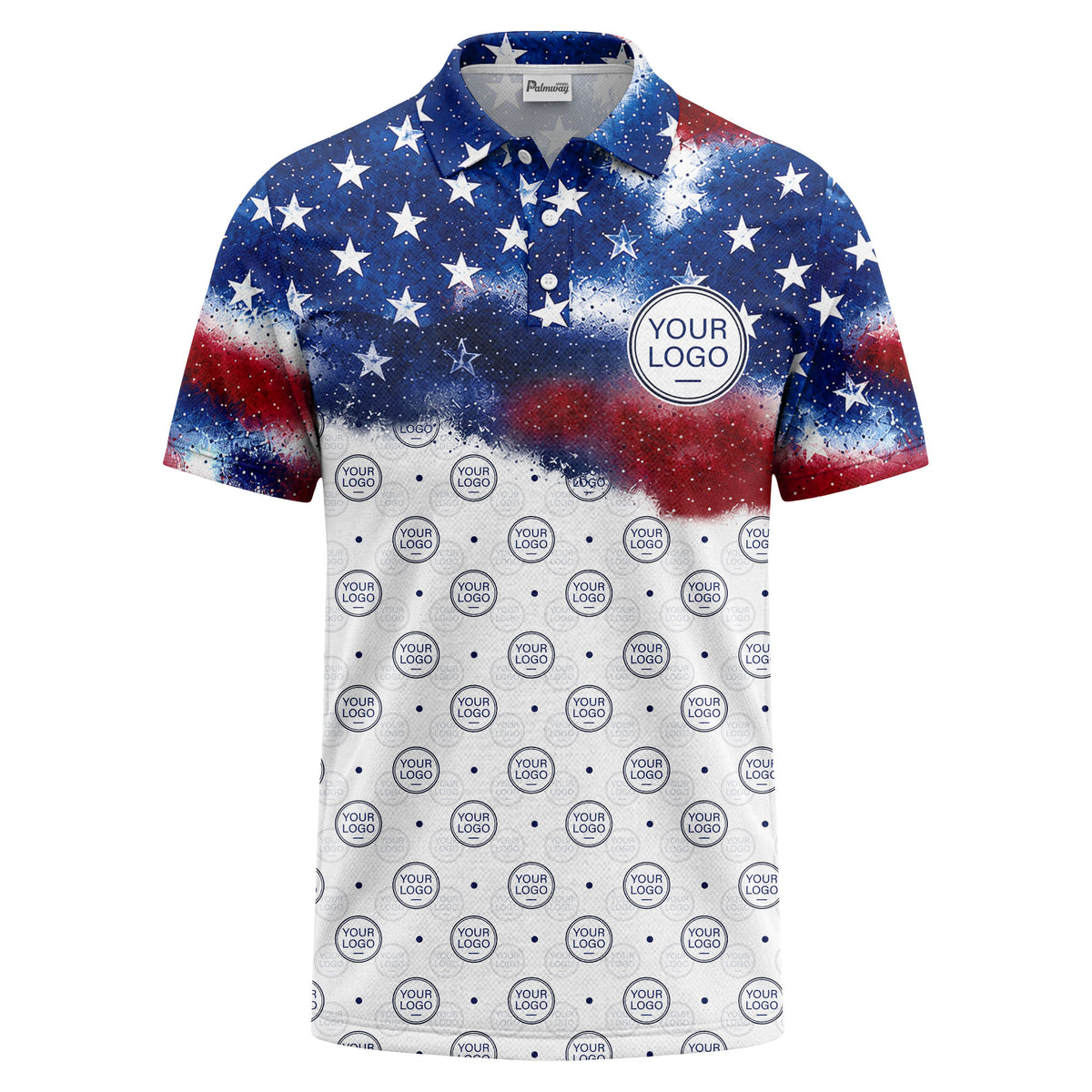 stars & stripes american flag custom logo all over print polo shirt
