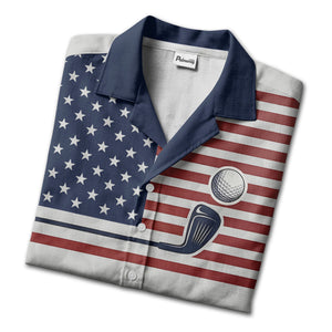 stars stripes golf clubs patriotic red white blue hawaiian shirt for men