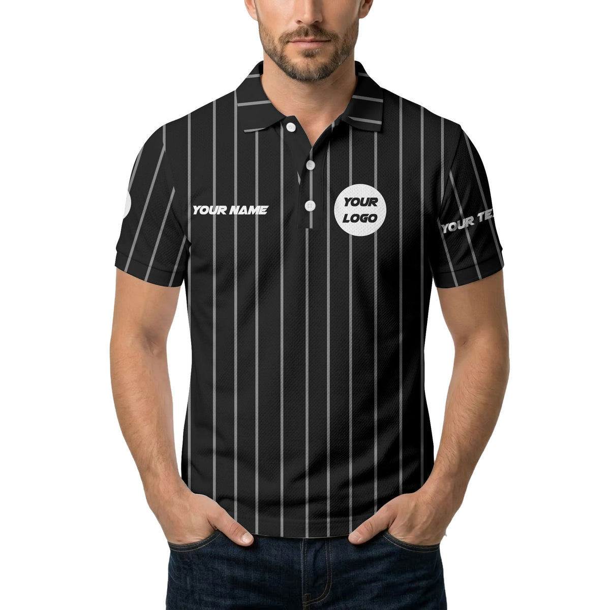 vertical pinstripe custom logo personalized text polo shirt