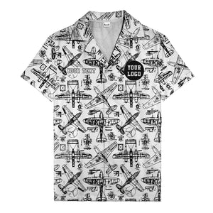 vintage airplane blueprint sketches propeller engine hawaiian shirt