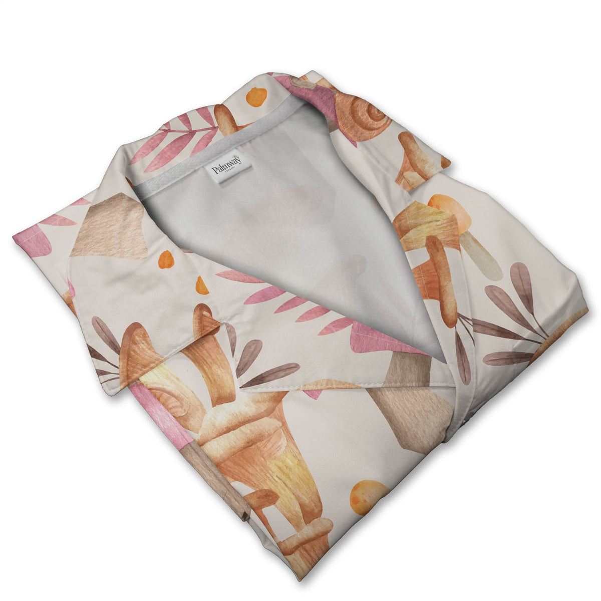 Watercolor Chanterelle Mushroom Hawaiian Shirt with Snails and Pink Leaves