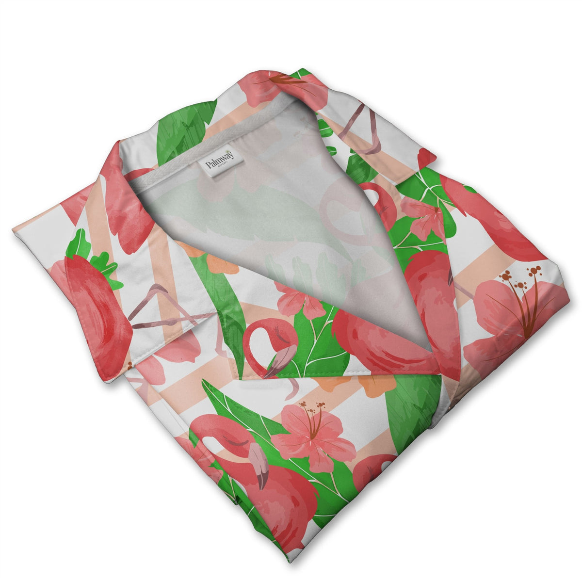 Watercolor Flamingo and Hibiscus Hawaiian Shirt Pink Stripes