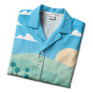 watercolor flamingos at palm sunset hawaiian shirt for beach days