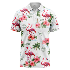 watercolor flamingos & hibiscus palm trees polo shirt for men