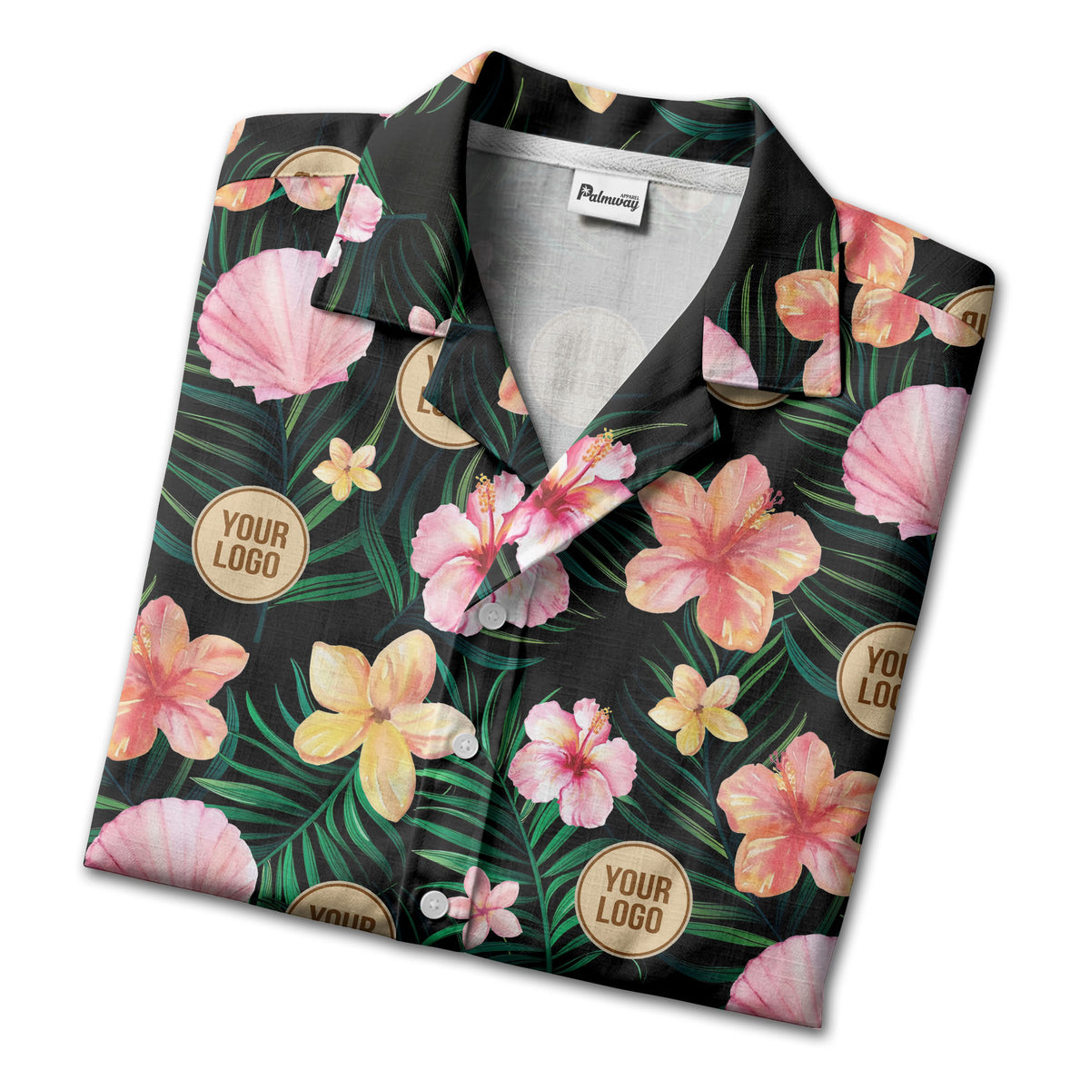 watercolor hibiscus plumeria custom logo black hawaiian shirt