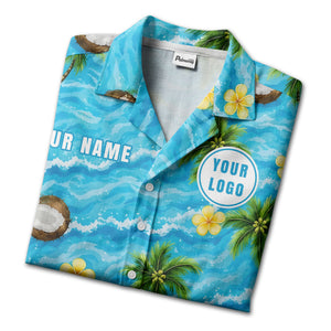 watercolor palm trees coconuts ocean waves hawaiian shirt for men