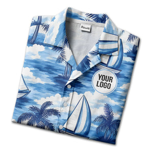 watercolor sailboats drifting through palm tree islands hawaiian shirt for men