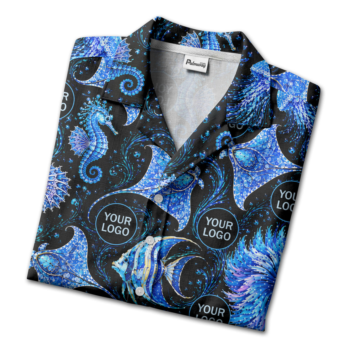 watercolor seahorses jellyfish navy blue hawaiian shirt