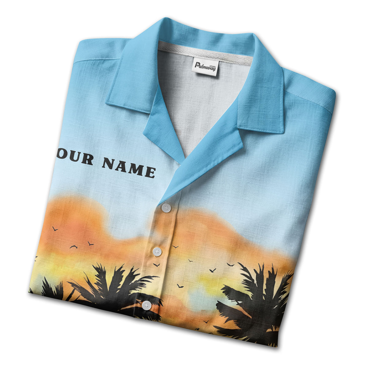 watercolor sunset cruise ship palm trees hawaiian shirt for men