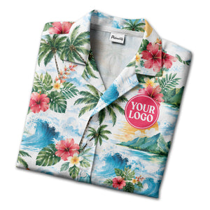 watercolor surfboards palm trees hibiscus hawaiian shirt for men