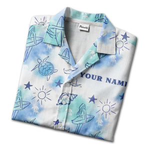 watercolor surfboards & sea turtles hawaiian shirt aloha button down