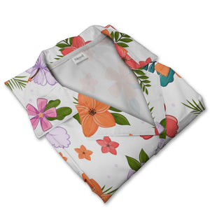 White Lavender Dotted Hibiscus Hawaiian Shirt with Five Petal Flowers