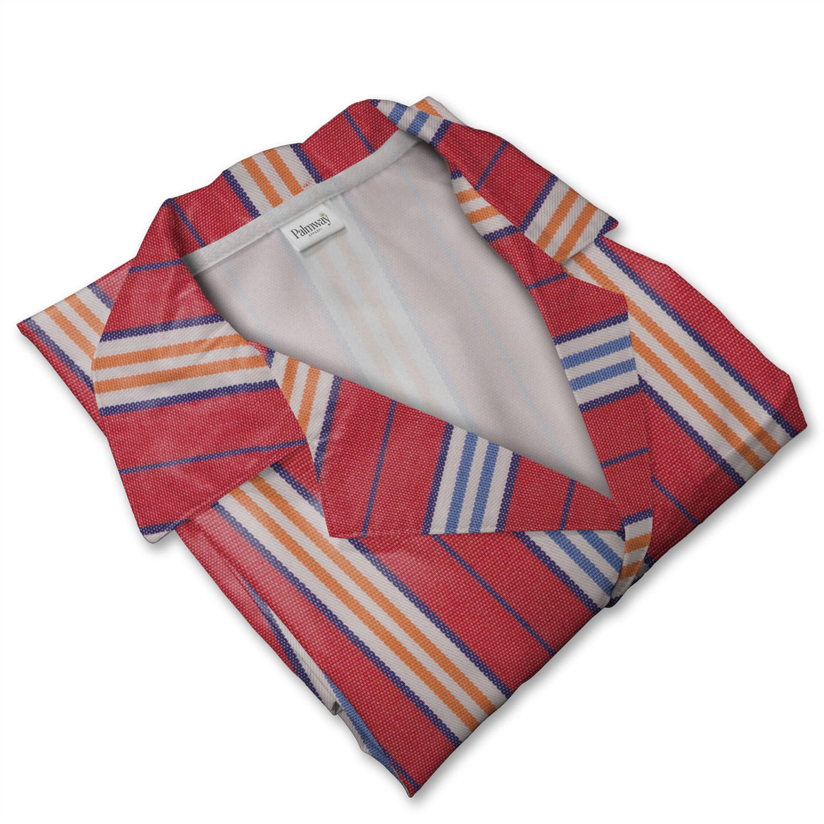 Woven Fabric Texture Stripe Hawaiian Shirt Red White Blue Orange