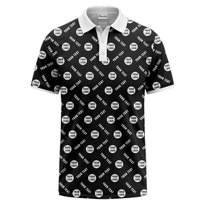 your name & logo repeat pattern all over print custom polo shirt