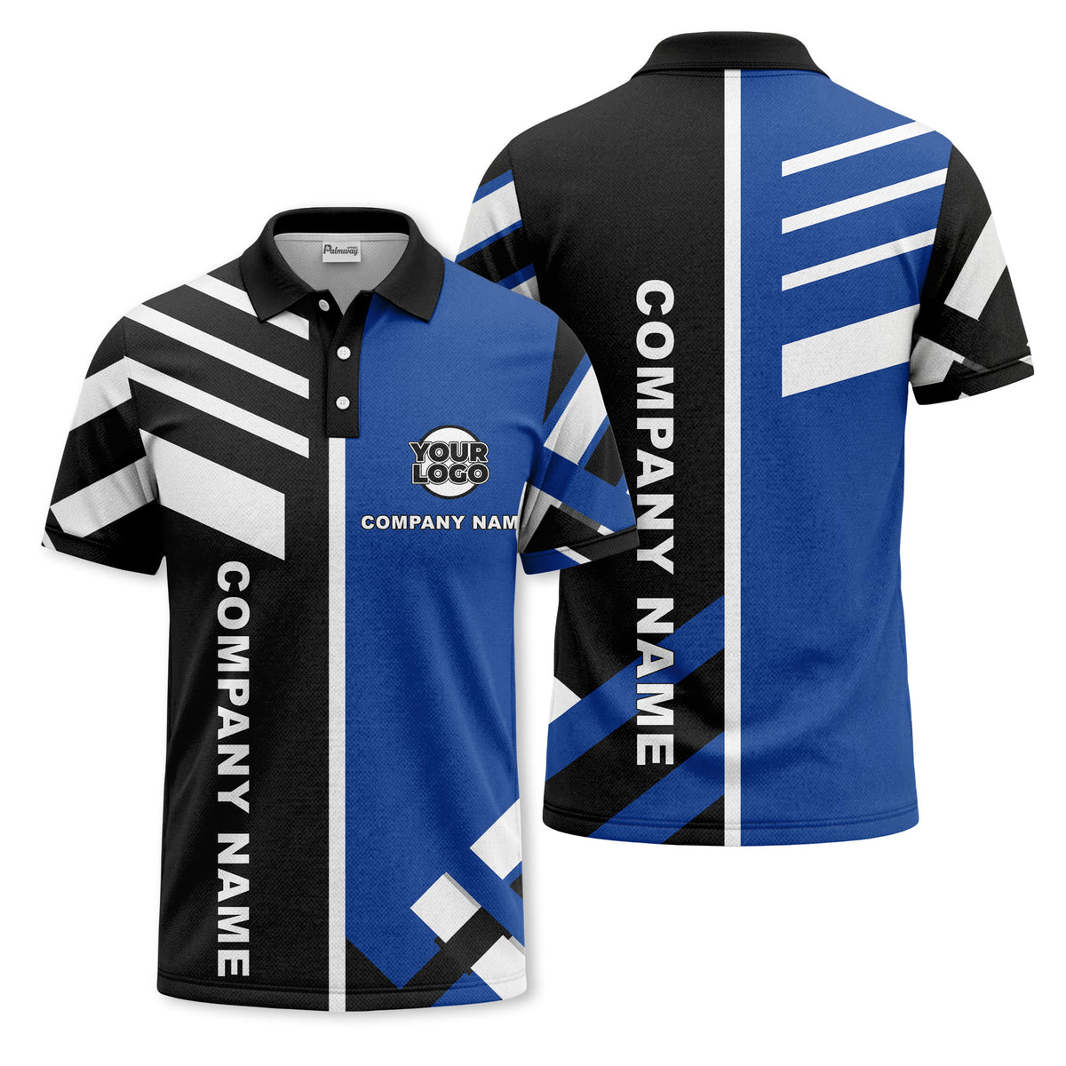 Custom Asymmetric Color Split & Diagonal Stripe Graphic Short Sleeve Polo Shirt - Personalized Name & Logo HVAC Uniform Polo