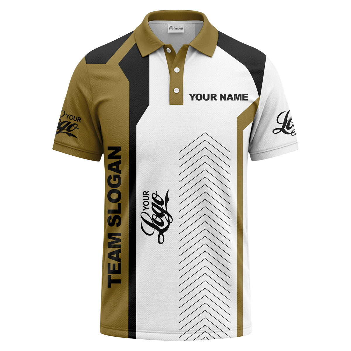 arrow repeat geometric logo & text custom polo shirt
