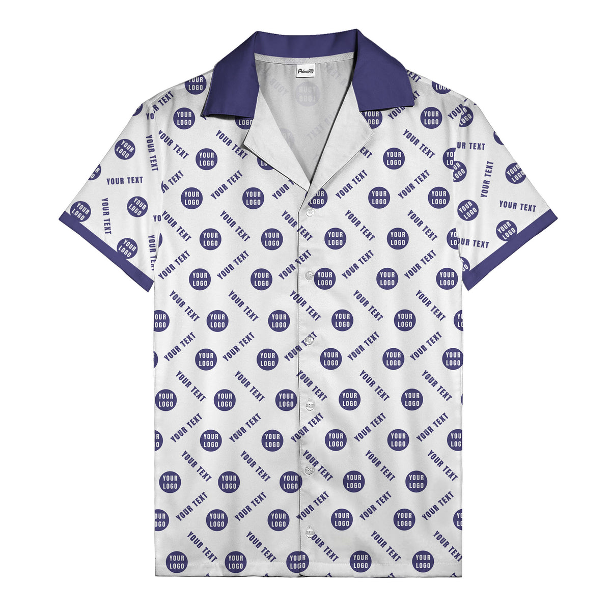 black custom logo circles text white hawaiian shirt