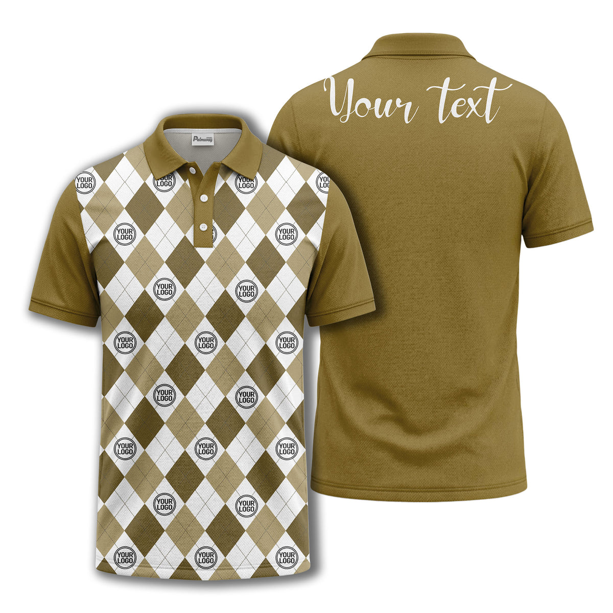 black white argyle diamond repeat pattern polo shirt with custom logo