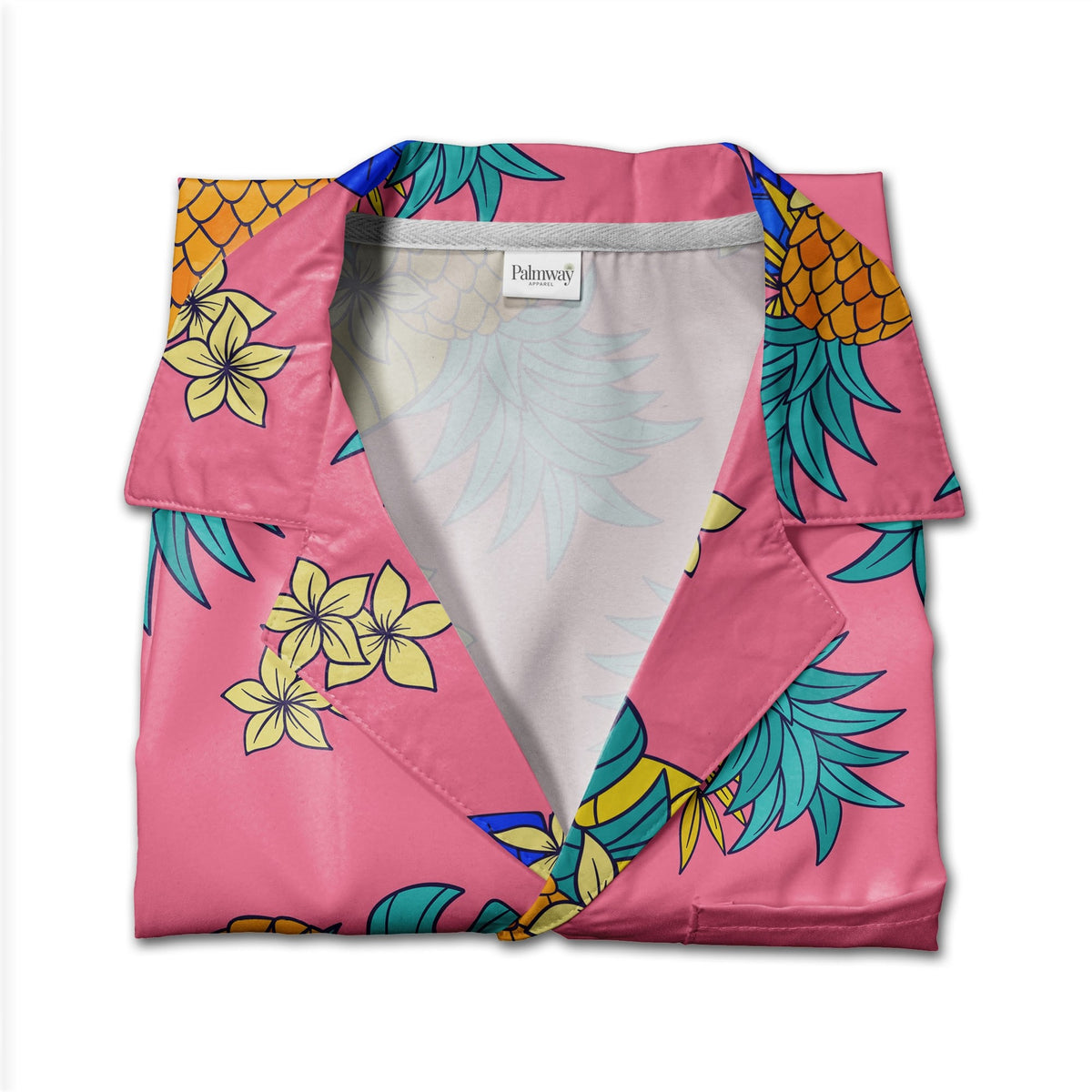 Bold Graphic Pineapple Hawaiian Shirt with Plumeria on Hot Pink