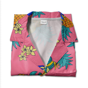 Bold Graphic Pineapple Hawaiian Shirt with Plumeria on Hot Pink