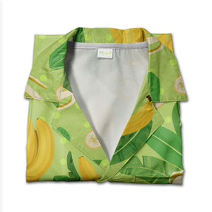 Cartoon Banana and Monstera Hawaiian Shirt on Pale Yellow