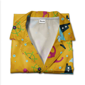 Cartoon Nautical Boat & Ship Wheel Hawaiian Shirt – Anchor & Bubble Design