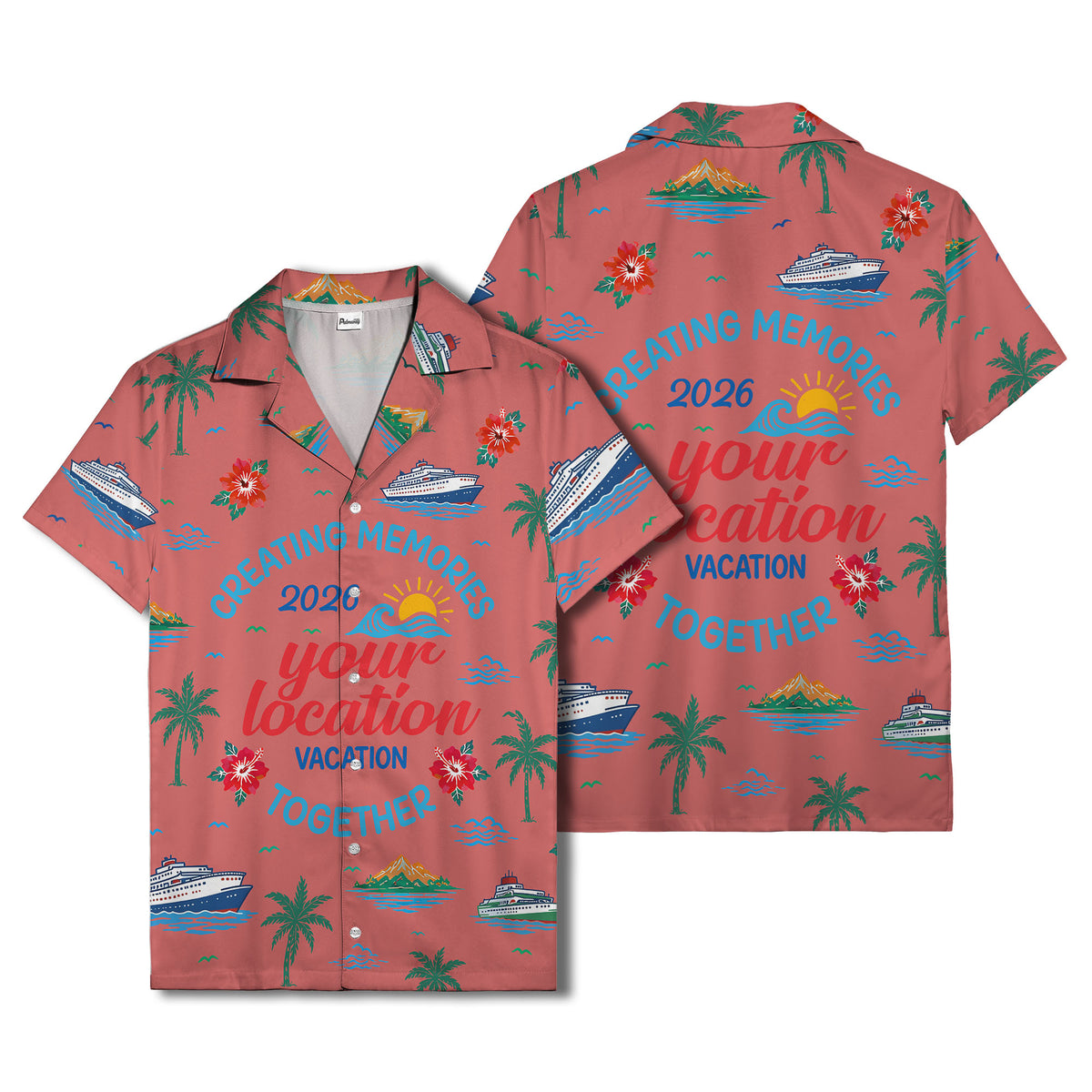 cruise ship & palm fronds watercolor vacation memories hawaiian shirt