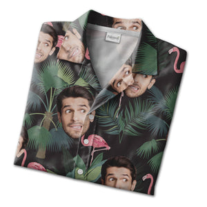 Custom Face with Flamingos Hawaiian Shirt in Navy Tropical Design