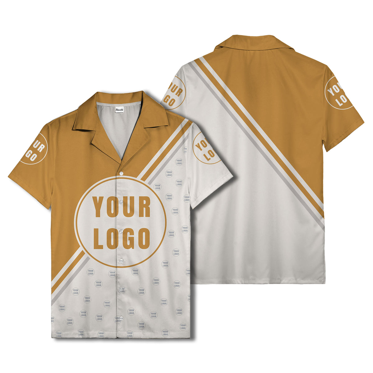 custom logo circles & diagonal stripes minimalist hawaiian shirt for men