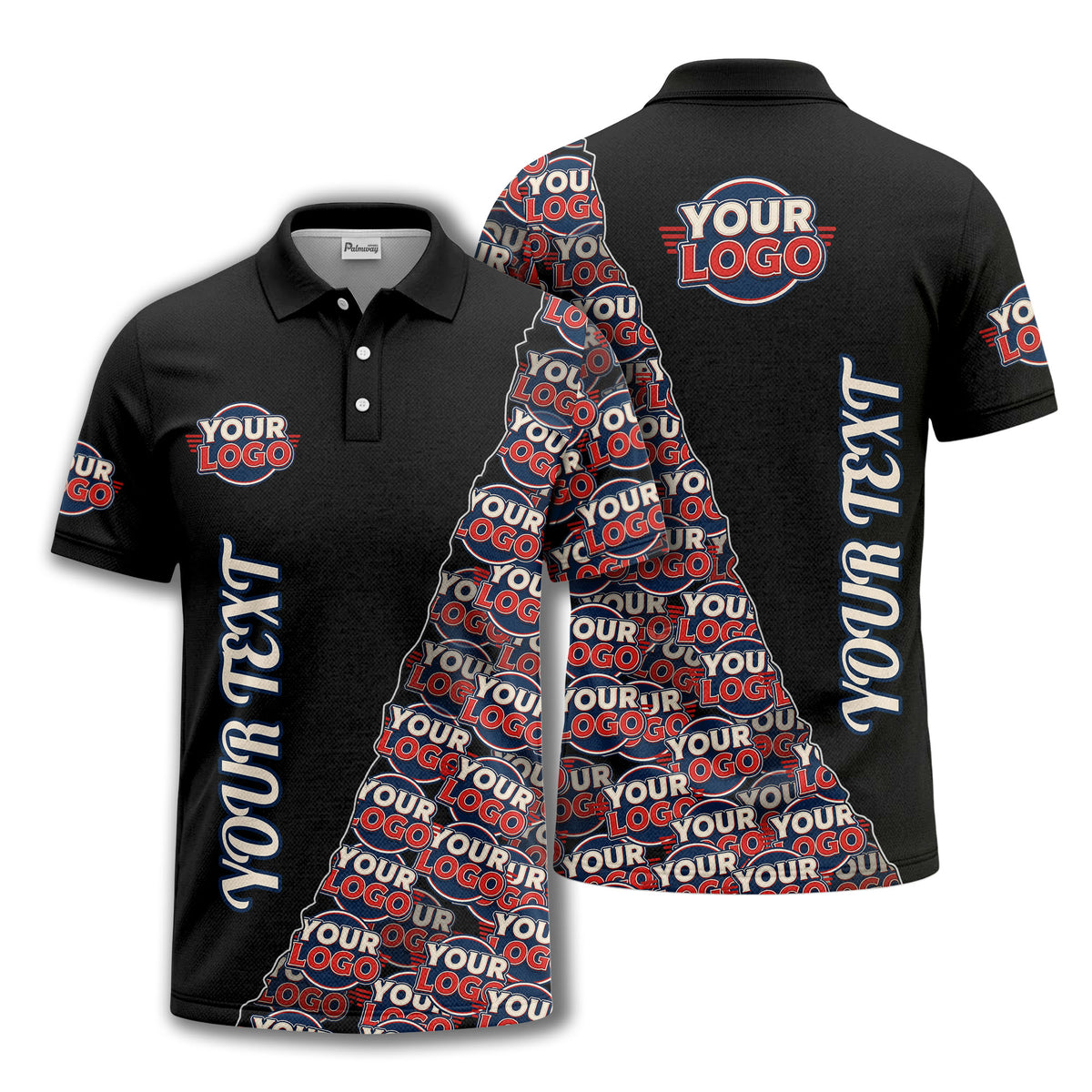 custom logo repeat vertical text pattern personalized polo shirt