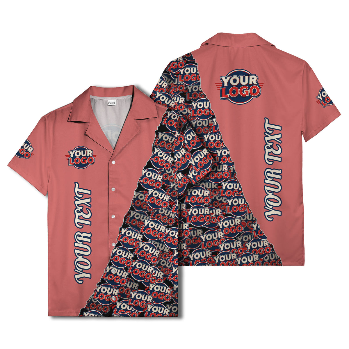custom logo & vertical text repeat pattern hawaiian shirt