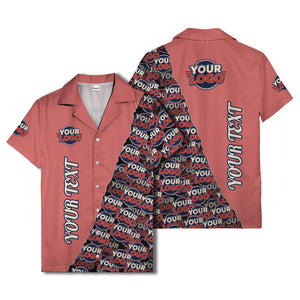 custom logo & vertical text repeat pattern hawaiian shirt