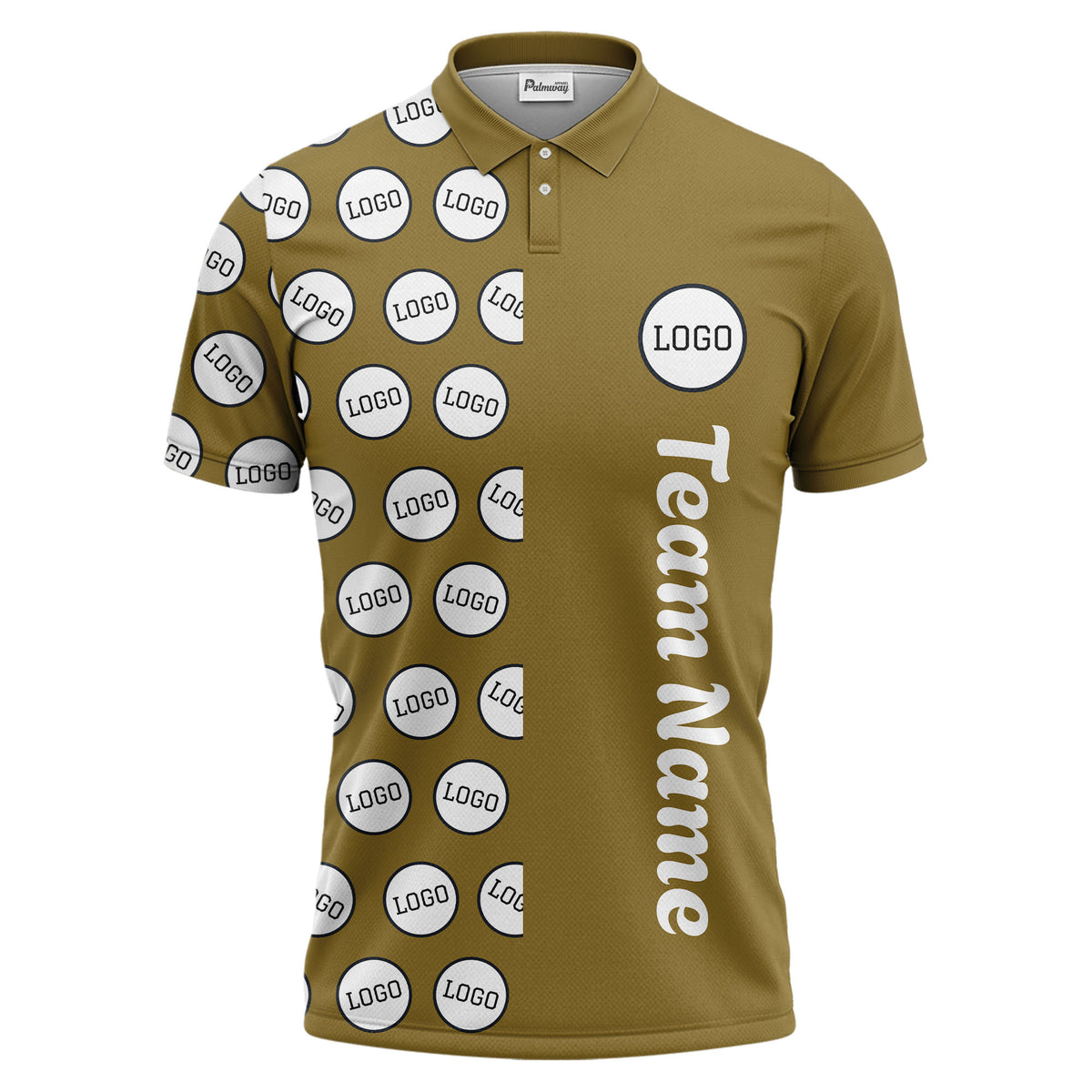 custom team logo polka dot repeat black & white polo shirt for men