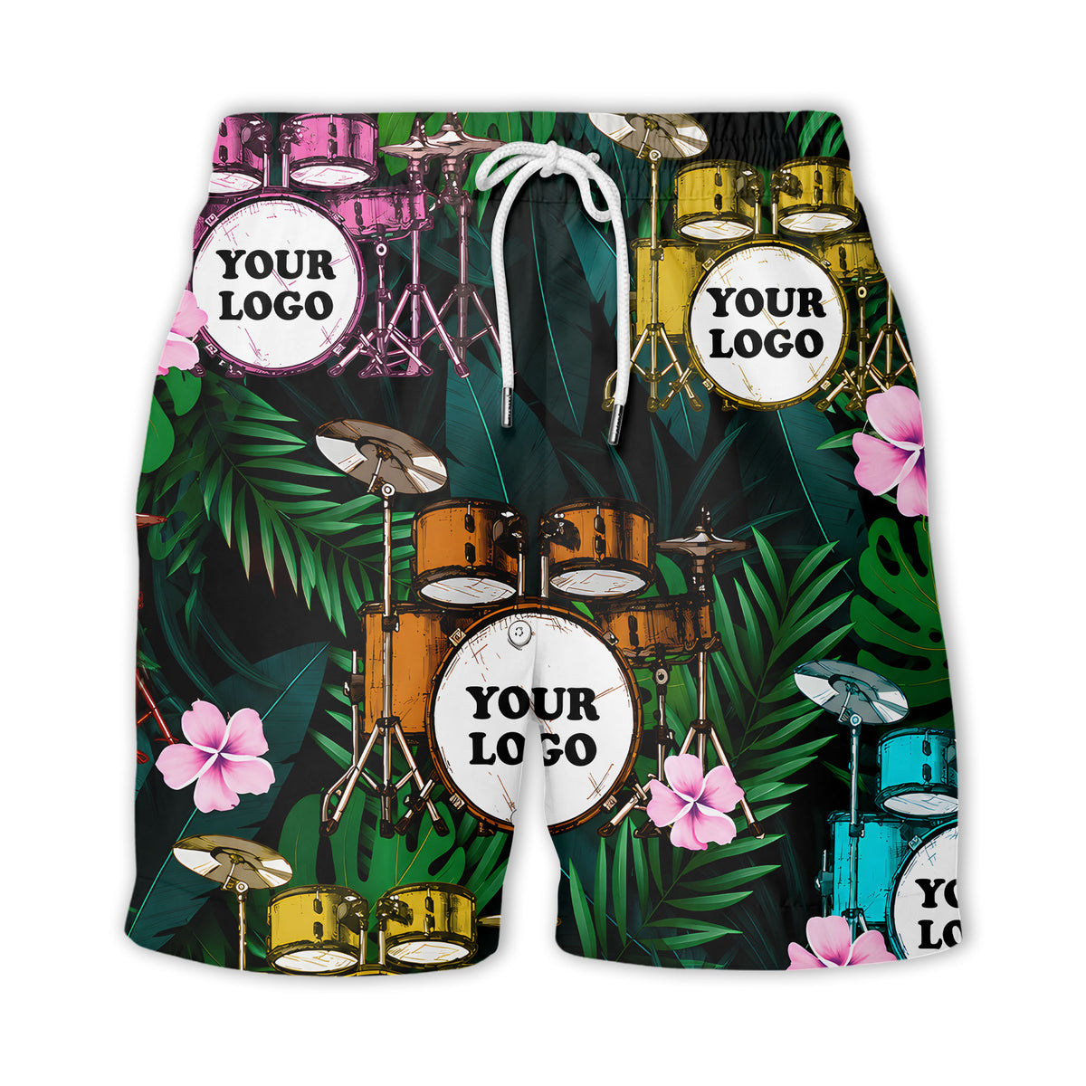 drum kits & tropical flowers aloha hawaiian shirt for musicians