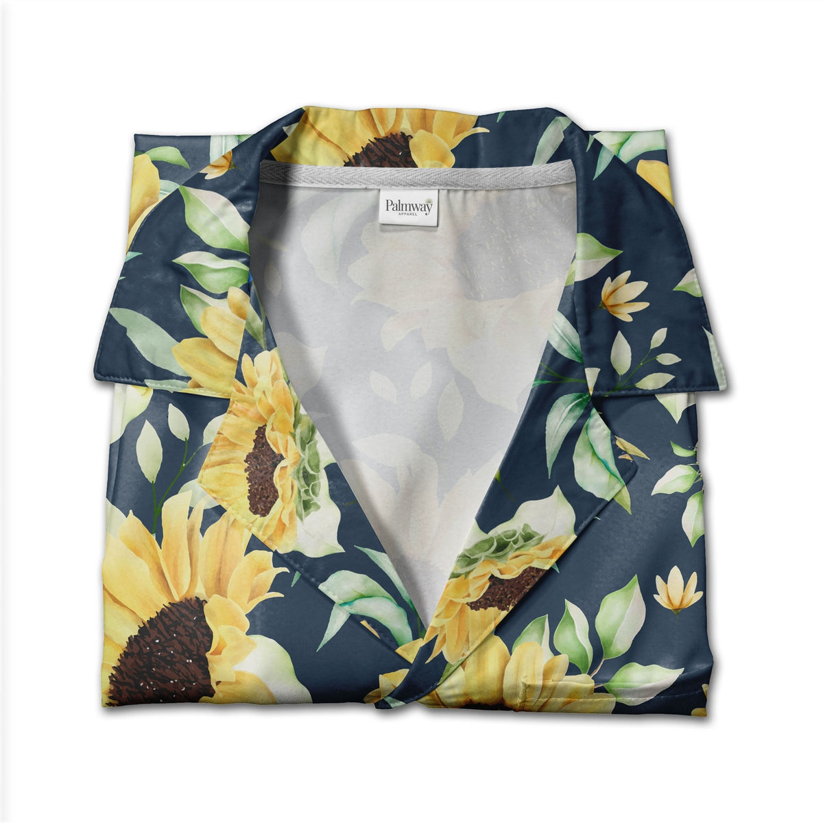 Elegant Watercolor Sunflower Hawaiian Shirt with Buds on Navy Blue