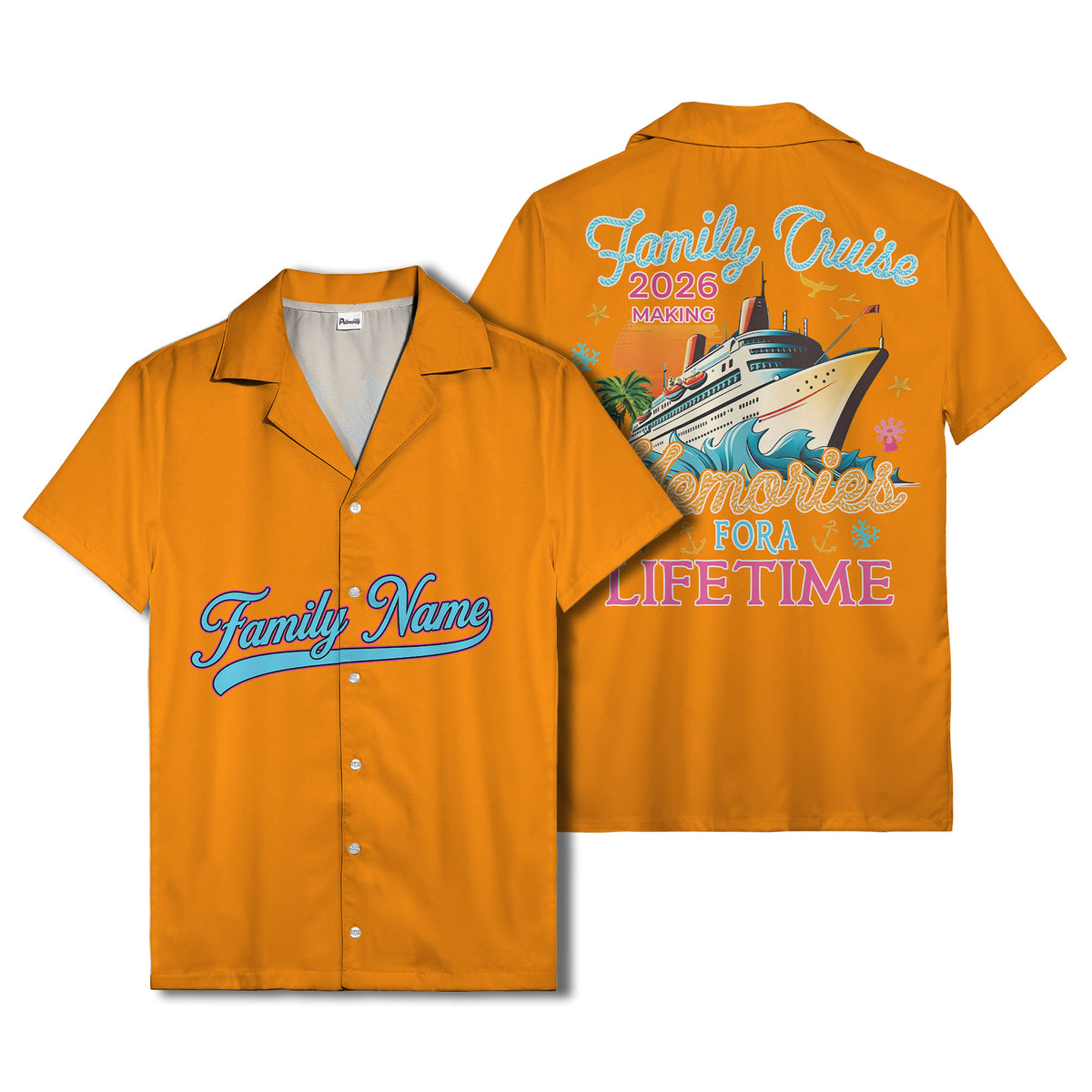 family name script & logo circle personalized hawaiian shirt