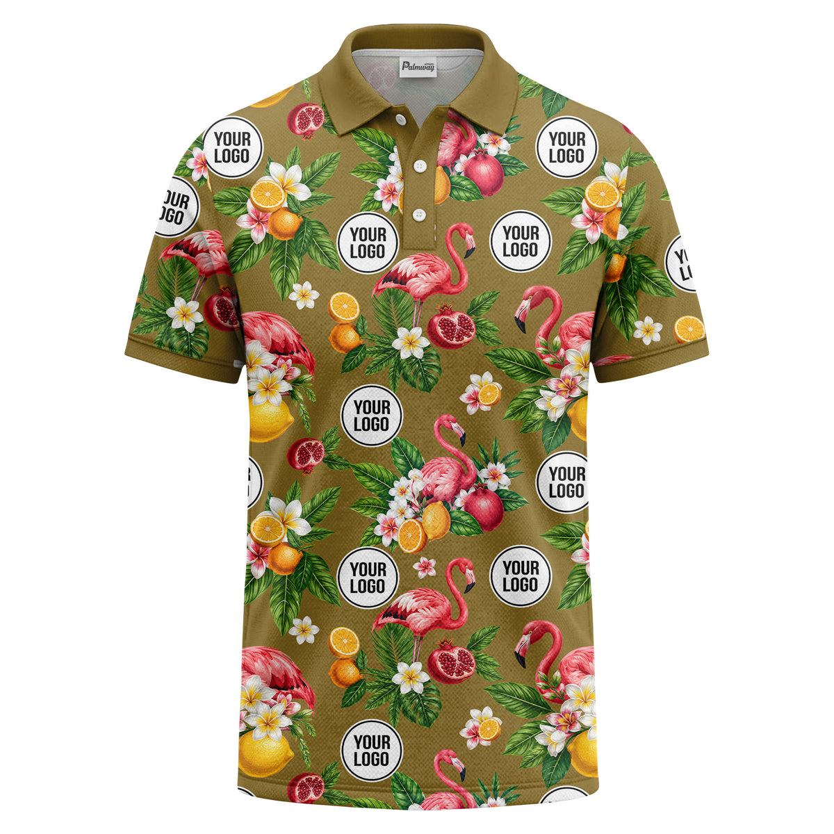 flamingo & lemon watercolor print polo shirt for men