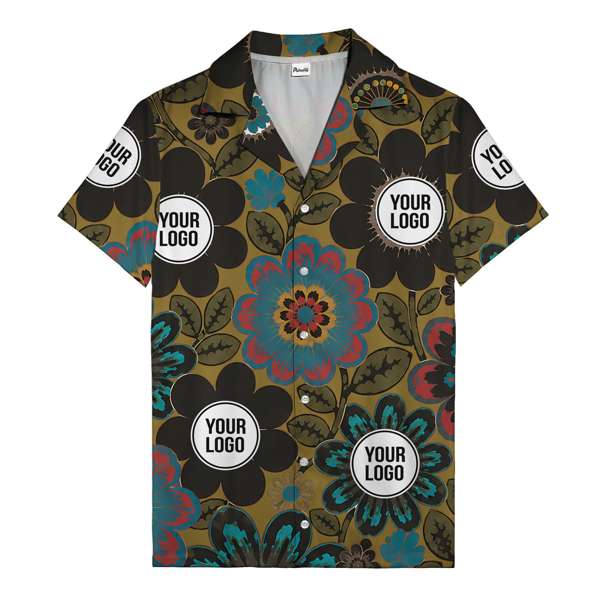 floral mandala & custom logo circle hawaiian shirt for men