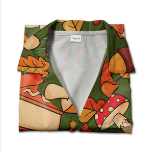 Forest Floor Hawaiian Shirt with Oak Leaves Acorns and Spotted Mushrooms